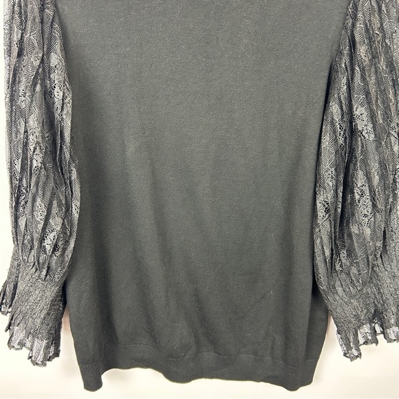 Adrianna Papell Lace Balloon Sleeve Round Neck Top Large Black - Picture 4 of 11